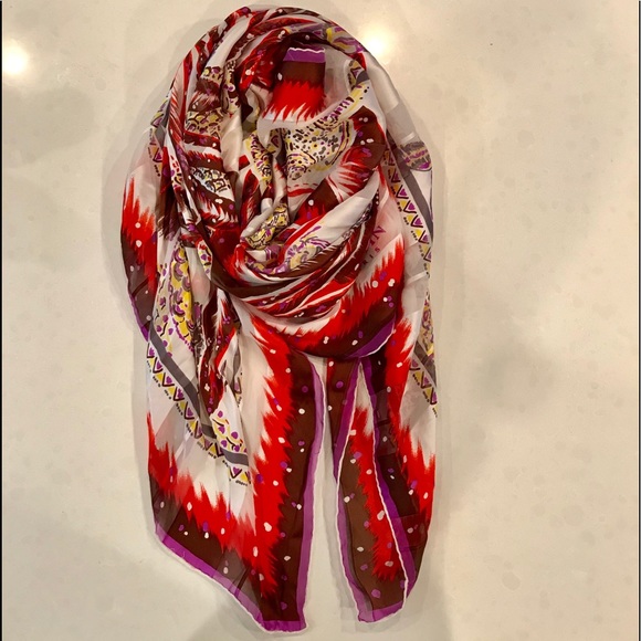 Écharpe Vintage Authentique Lanvin En Acrylique Vert - Motif Géométrique Art, Largeur 0,25", Fabrication France